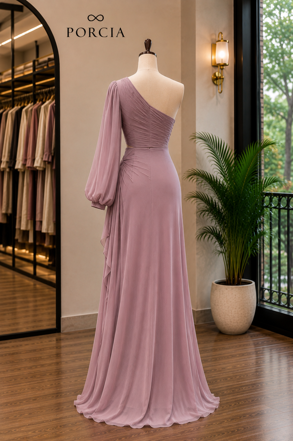 Luna One-Shoulder Drape Gown