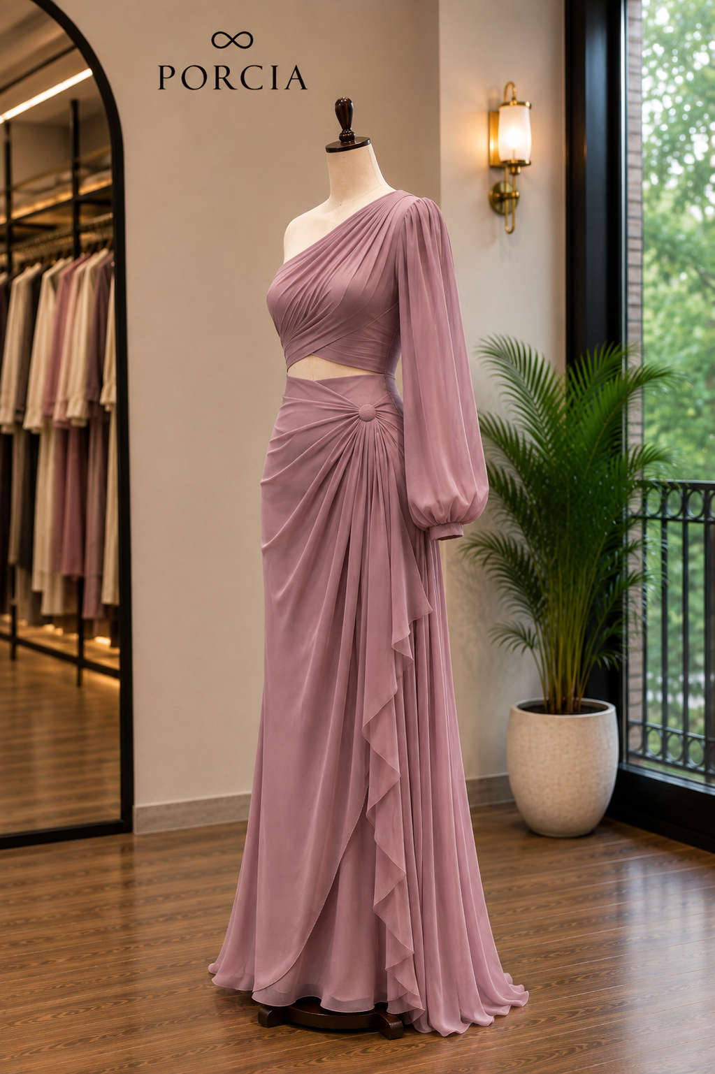Luna One-Shoulder Drape Gown