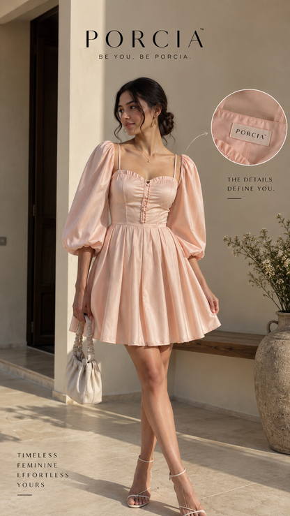 Blush Puff-Sleeve Mini Dress
