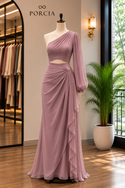 Luna One-Shoulder Drape Gown